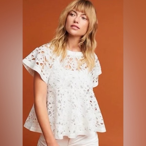 ERI+ALI ANTHROPOLOGY REMI PEPLUM, EYELET, DELICATE, ELEGANT, FLATTERING, Sz. S - Picture 1 of 10